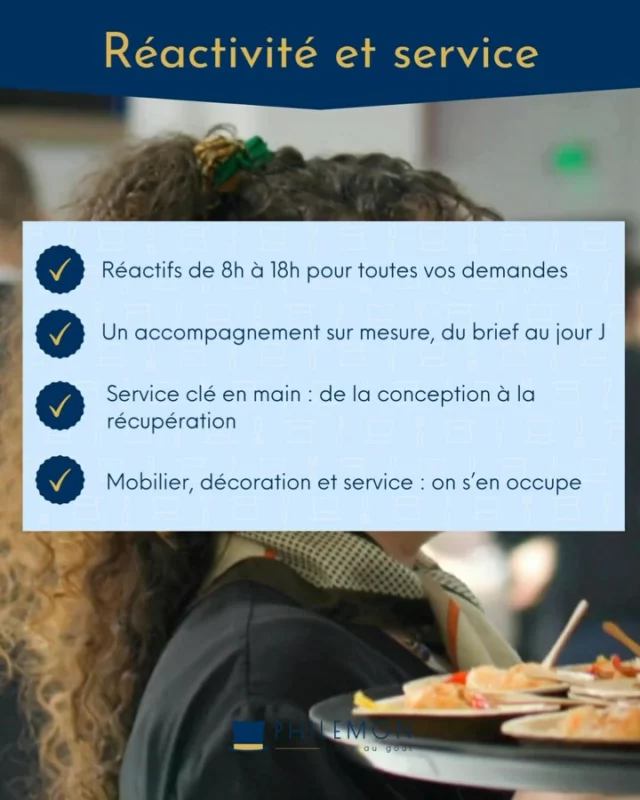 Pour Philémon Traiteur, chaque événement est unique. Nous sommes à l’écoute pour répondre à tous types de besoins. 
✔️ Service clé en main : de la planification au jour J, de la création à la récupération, nous nous occupons de tout
✔️ Mobilier, décoration et service : Chaque détail est pris en charge par nos équipes.
✨ Vous n’aurez plus qu’à accueillir vos invités ✨

#traiteuriledefrance #événement #traiteurdejeuner #philemontraiteur #traiteurévénementiel #traiteurparis #traiteurmariage #plateauxrepas #eventplanner